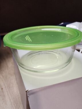 Translucent Glass Food Storage Container With Green Lid New In Box
